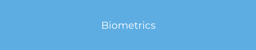 La imagen muestra un fondo azul con un texto centrado en letras blancas que muestra la palabra biometrics 