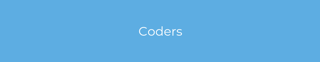 La imagen muestra un fondo azul con un texto centrado en letras blancas que muestra la palabra Coders 