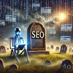 seo Imagina un cementerio lúgubre, rodeado de niebla, donde el protagonista no es un alma en pena, sino una lápida que dice “SEO”. Así, sin flores ni adornos. Solo tres letras, como una burla final a toda una industria.
Junto a la lápida, en una pose casi contemplativa, está un robot futurista. No un montón de cables al azar, sino un ser metálico elegante, de diseño moderno, con una pantalla digital en sus manos. Está leyendo como si fuera el oficiante de un funeral... o tal vez decidiendo qué queda del muerto que vale la pena reciclar.
El cielo está cargado de nubes negras, dramáticas, de esas que hacen que todo parezca más importante de lo que realmente es. En lugar de lluvia, cae una tormenta de números binarios, como si el cielo estuviera llorando en lenguaje máquina.
En el fondo, se ven sitios web flotando en el aire como fantasmas digitales, desvaneciéndose poco a poco, olvidados por el nuevo oráculo artificial que ahora decide a quién se le presta atención.
En resumen: es una escena apocalíptica, con tintes de humor oscuro y un claro mensaje fúnebre. El SEO, tal como lo conocíamos, está muerto. Y su epitafio fue escrito por un robot que ya está pensando en otra cosa.