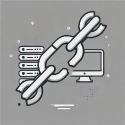 transferencia de dominio La imagen muestra un eslabón de cadena roto, simbolizando una conexión de servicio interrumpida, con siluetas tenues de una computadora y un servidor en el fondo, todo en un estilo minimalista en blanco y negro con tonos grises.