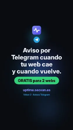 Notificación de Telegram de Uptime avisando de web caída y recuperada