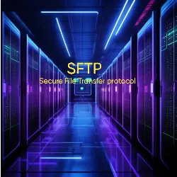 protocolos, linux, sftp, ftp La imagen muestra un pasillo de servidores in internet con un estilo futurista