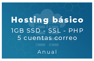 Hosting Básico - 1Gb SSD, SSL, php, 5 Cta correo (Anual)