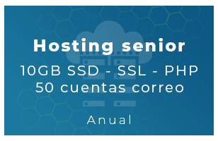 Hosting Senior - 10Gb SSD, SSL, php, 50 Cta correo (Anual)